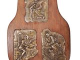 an image of a wooden plaque with three images of jesus and mary on it