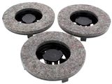 three gray granite circular knob covers on a white background