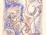 une image représentant un dessin d'un cheval et d'un homme