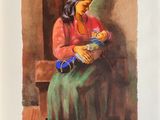 a painting of a woman holding a baby in her arms