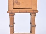 an image of a small wooden table with a marble top