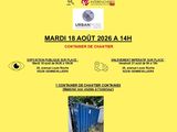 a yellow poster with a picture of a blue trash can