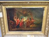 an oil painting of a group of women dancing in front of a man