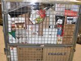 a metal cart with a lot of food inside of it