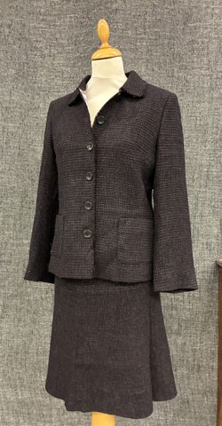 GERARD DAREL – Tailleur jupe en laine mélangée marron foncé, bout...
