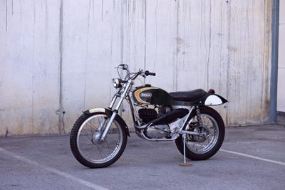 a motorcycle that is parked in a parking lot