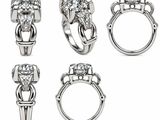 four different views of a diamond ring with a knot around the band