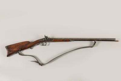 Carabine double de chasse à silex transformée à percussion. … - Photo 1