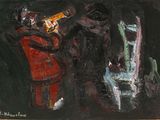 a painting of a man and a woman playing a musical instrument