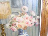 a painting of flowers in a vase on a table