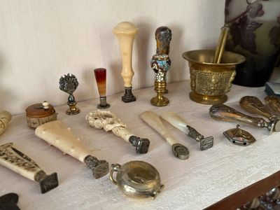 a table with a lot of different items on it