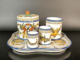 a picture of a tea set on a tray on a table