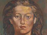 tableau représentant une femme aux cheveux longs, portant un collier autour du cou