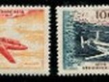 two stamps with a picture of a plane on them