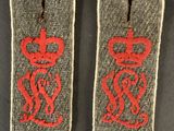 two british army rank badges, one with a crown and the other with a snake