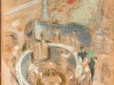 une image représentant un tableau montrant une foule de personnes dans un bâtiment