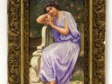 tableau représentant une femme en robe violette assise sur un banc
