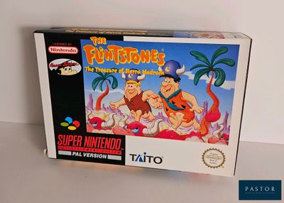 une image représentant une boîte de jeu Nintendo avec une illustration des Pierrafeu