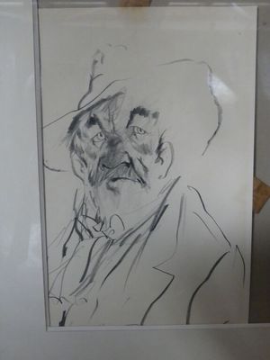 le dessin d'un homme en costume et chapeau