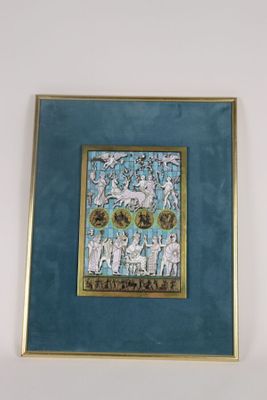painting on the wall of a room with a picture of a group of people