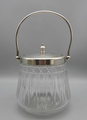 Seau à biscuits & glaçons en cristal, monture en métal argen…