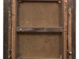 a close up of a painting of a window with a wooden frame
