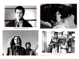 several black and white photos of a man and woman in a kitchen