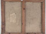 an old picture of a window with a wooden frame on the wall