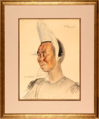 portrait of an old man with a white hat and a white shirt