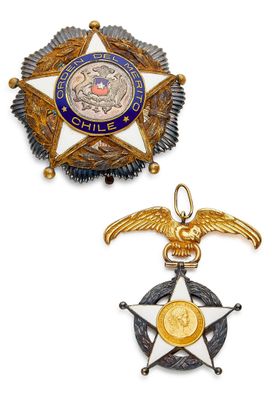 deux insignes et une étoile sur fond blanc