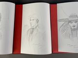 sketches of a man in a hat and a woman in a hat in a book
