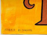 a painting of a letter t on a yellow background