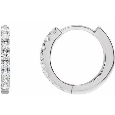 boucles d'oreilles créoles en or blanc 14 carats serties de diamants de 0,00 carat