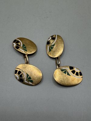 Paire de boutons de manchettes ovales en or jaune 750 milliè… - Photo 1