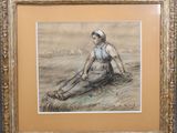 an image of a drawing of a woman sitting on the ground