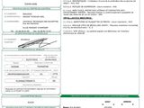 a green and white document with a picture of a person on it