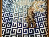 une photo d'un tapis bleu et blanc