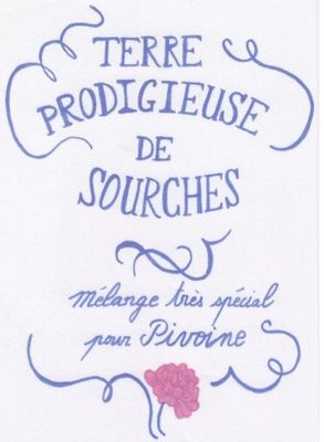 embroidered tea towel with the words, ' terre rodieuse de sourches ' and a rose on it