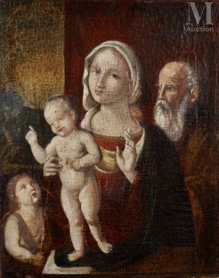 an image of a painting of a man holding a baby and a woman holding a child