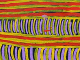 an abstract painting of colorful lines and stripes on a white background