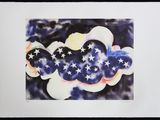 painting of a cloud with stars in the middle of it in a black frame
