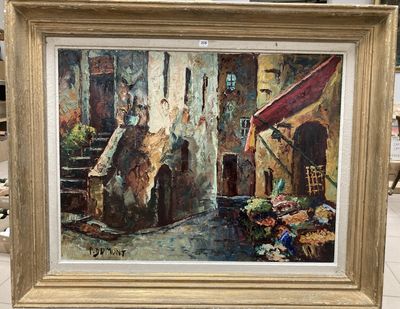 une photo d'un tableau représentant une scène de rue, dans un cadre