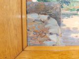a picture of a painting of a cow in a field