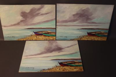 Charles CUZIN (1907-1975). Paysage aux barques.