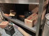 many boxes on the shelves in the kitchen