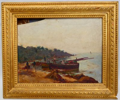 une image d'un tableau représentant un bateau sur l'eau
