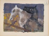 a painting of a horse and a dog in a pen
