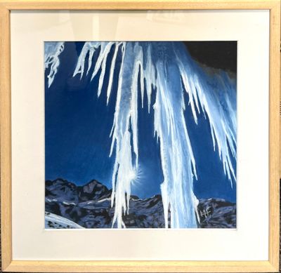 MF. Stalactites en montagne. Pastel gras sur papier, monogra…