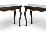 paire de tables d'appoint noires et dorées avec plateau en marbre