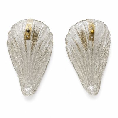 paire d'appliques murales en verre de Murano en forme de coquille Saint-Jacques